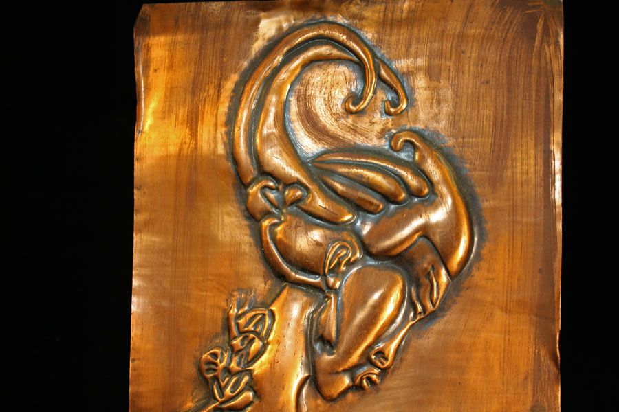 Vintage Copper Art Plaque. Asian Portrait. Hand Hammered. Chengde China