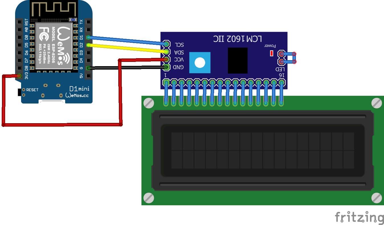 Wemos Mini and I2C LCD example esp8266 learning