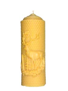 Bougie en cire d’abeille gaufrée “cerf” H 18 cm Diam 6 cm 525 g