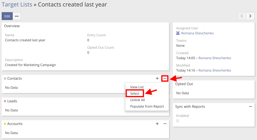 Populating Target Lists in EspoCRM