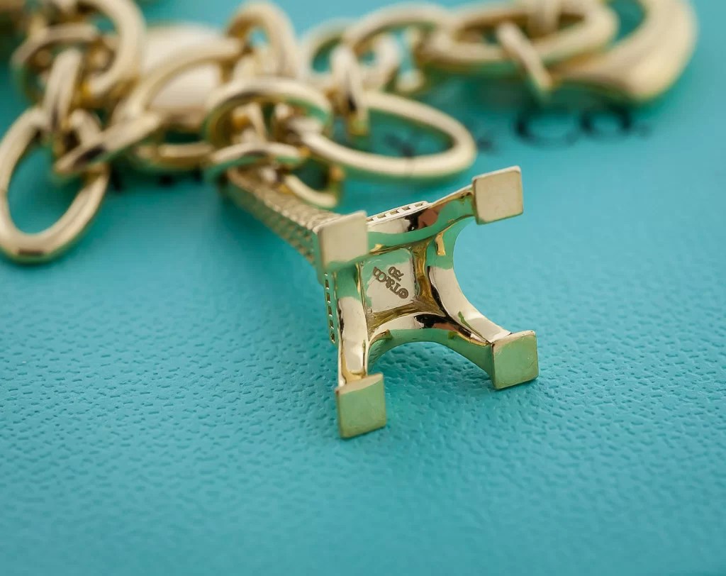 Tiffany & Co Charm Bracelet, 18K Yellow Gold, Cable Car, Eiffel Tower