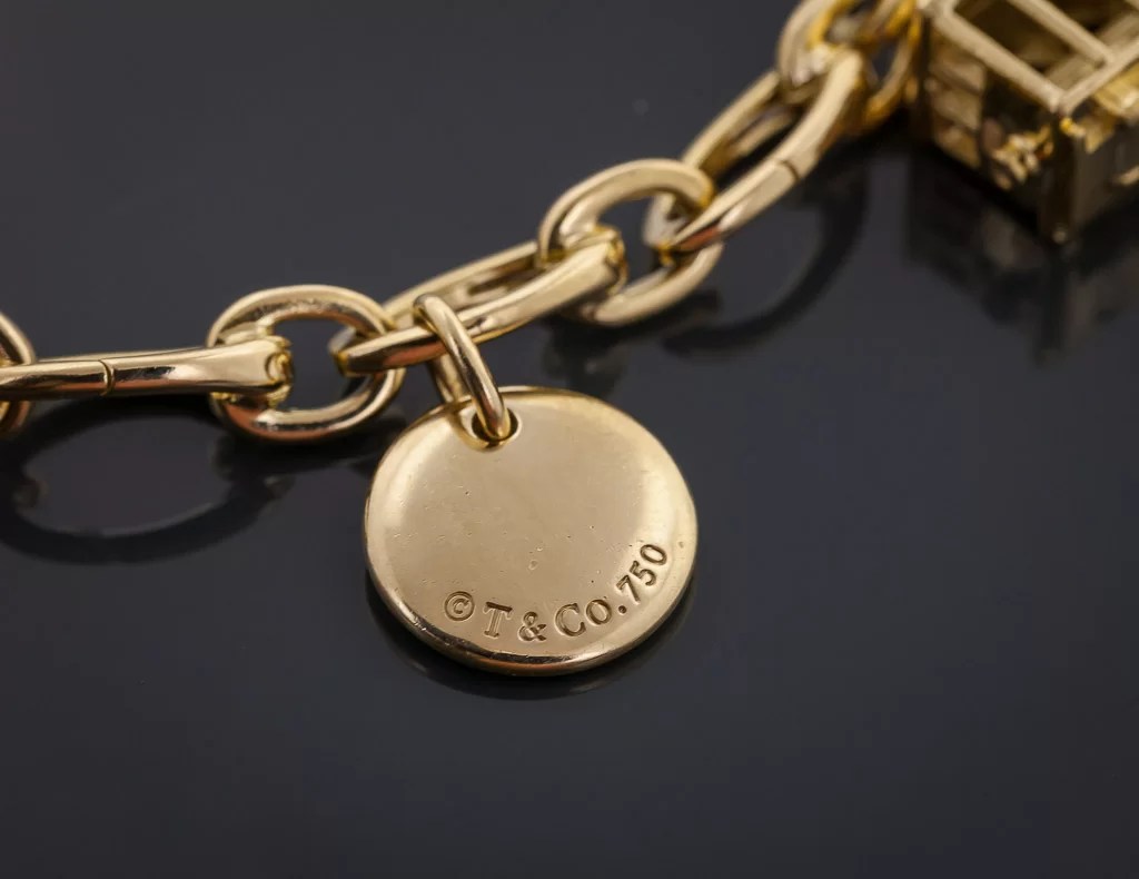 Tiffany & Co Charm Bracelet, 18K Yellow Gold, Cable Car, Eiffel Tower