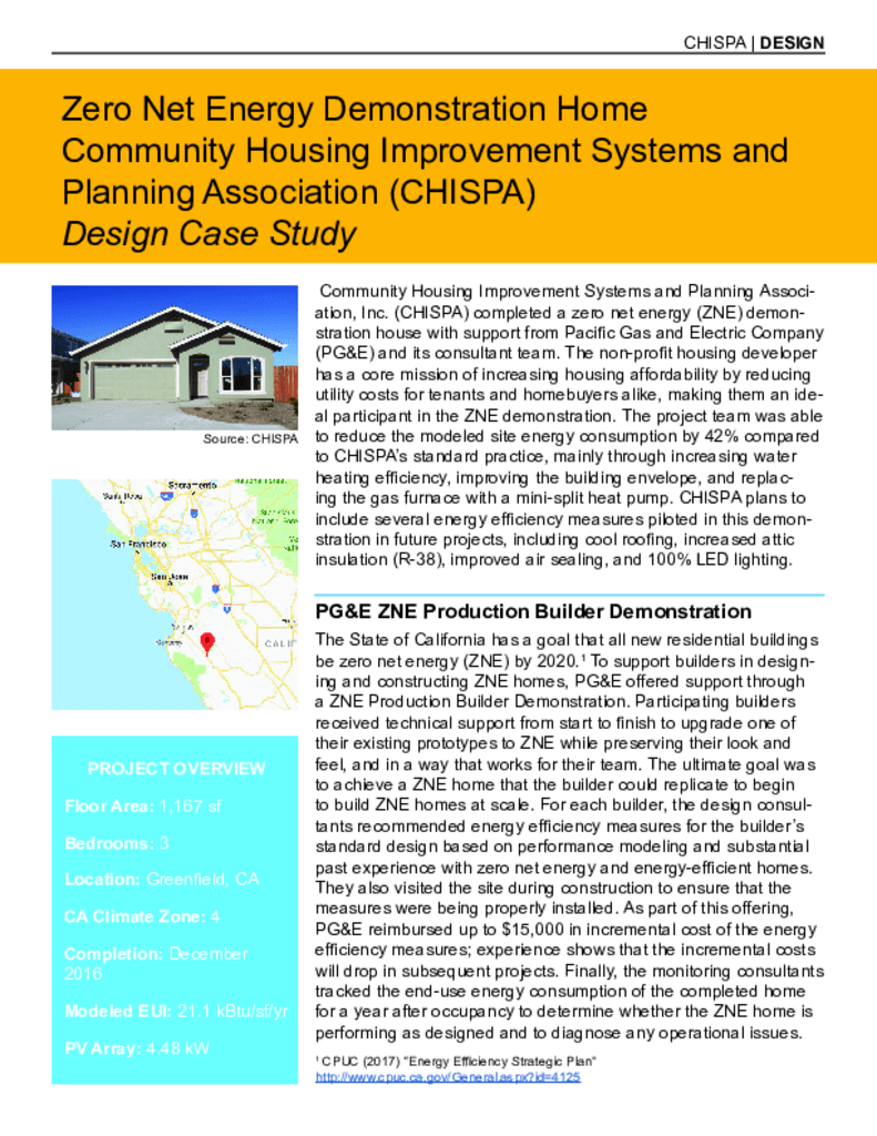 Zero Net Energy Production Builder Demonstration CHISPA (Greenfield