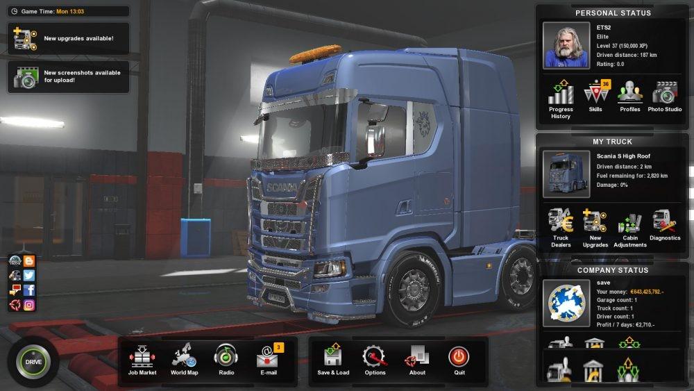 SAVE GAME (PROFILE) HAVE XP (LEVEL) & MONEY NO DLC V1.0 ETS2 Euro