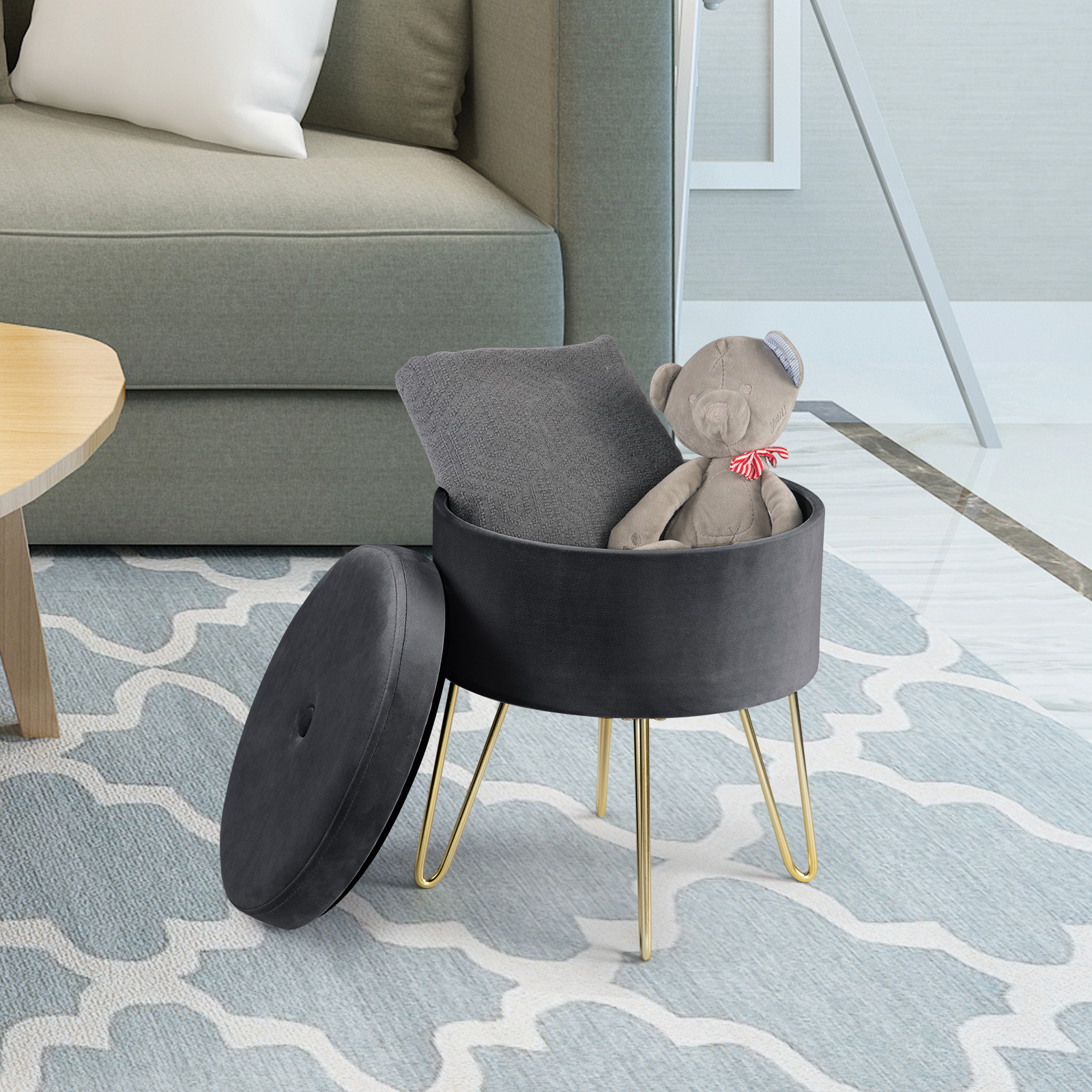 Samthocker Sitzhocker Fußhocker Hocker mit Stauraum für Schminktisch