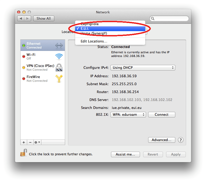 Network Connection Configuration for Mac OS X • European University