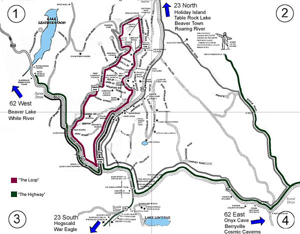 Eureka Springs Downtown Map Eureka Springs, Arkansas Area Map