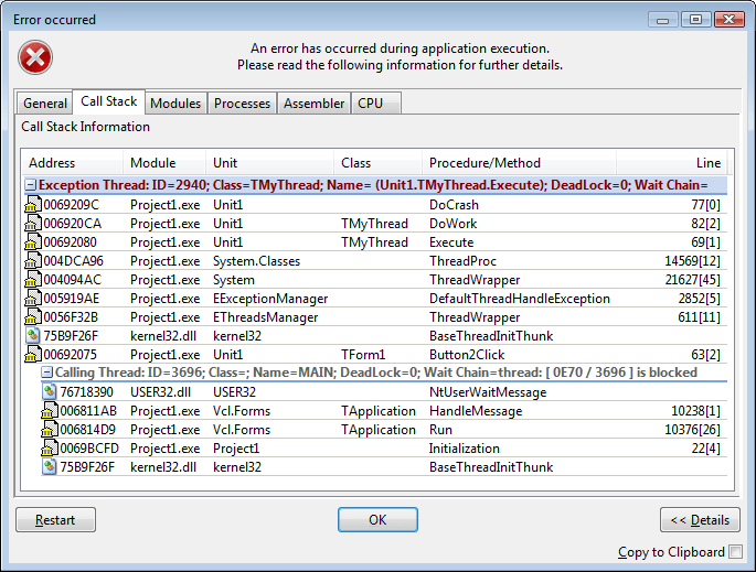 Multithreaded call stacks EurekaLog Documentation