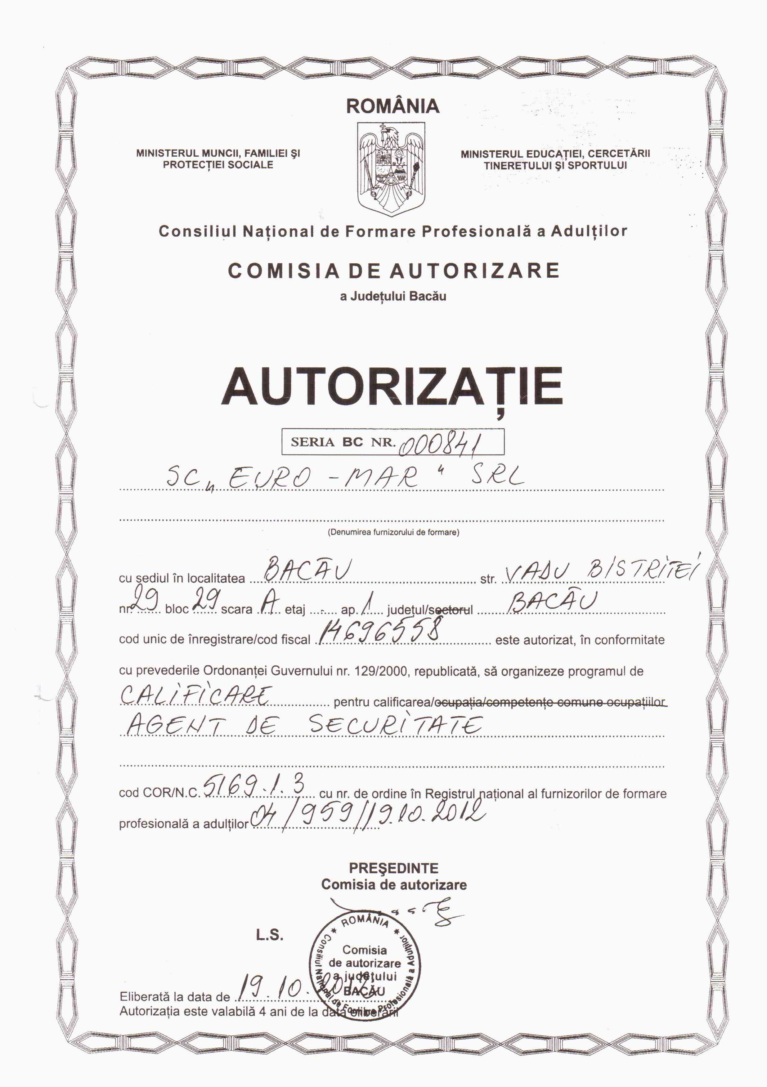 Curs Agent de Securitate EURO MAR SECURITY