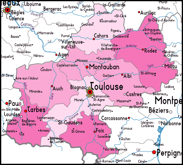 Pain Points De "Carte De France Midi" Detailed Map of MidiPyrenees, France