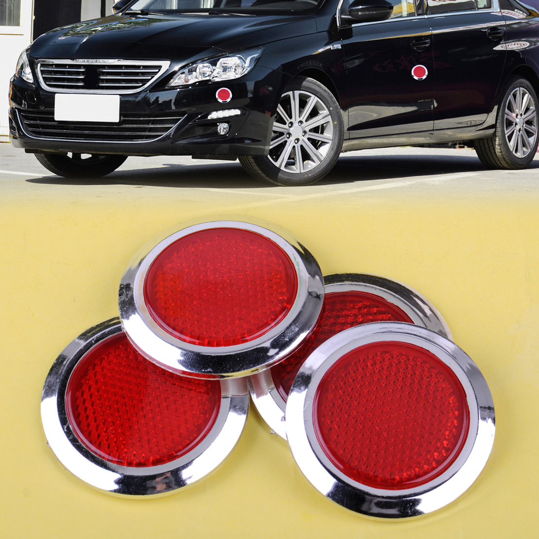 4X Rot Verchromt Auto Reflektierend Aufkleber Selbstklebend Car Runde