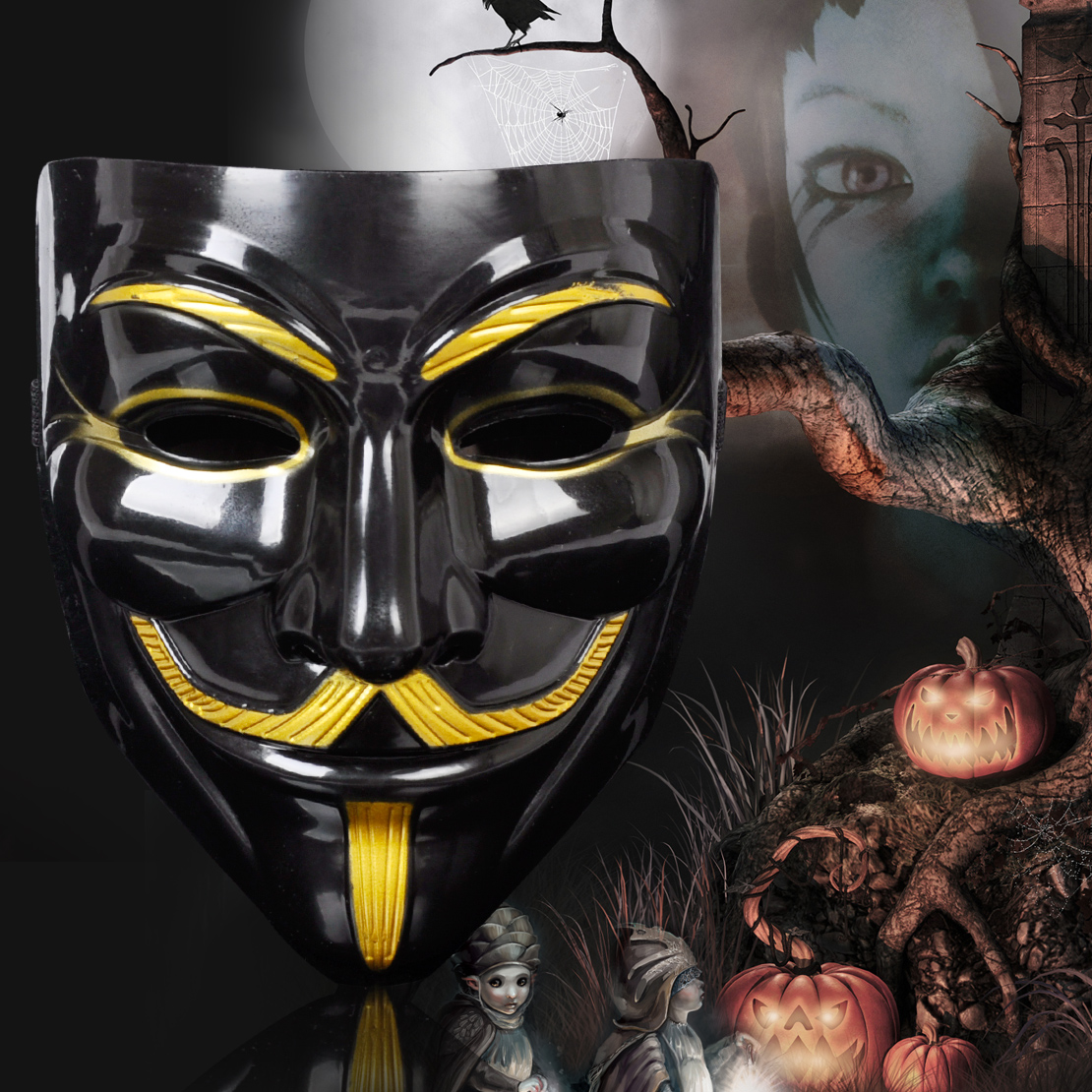 V for Vendetta Anonymous Guy Fawkes Face Mask for Halloween Fancy Dress