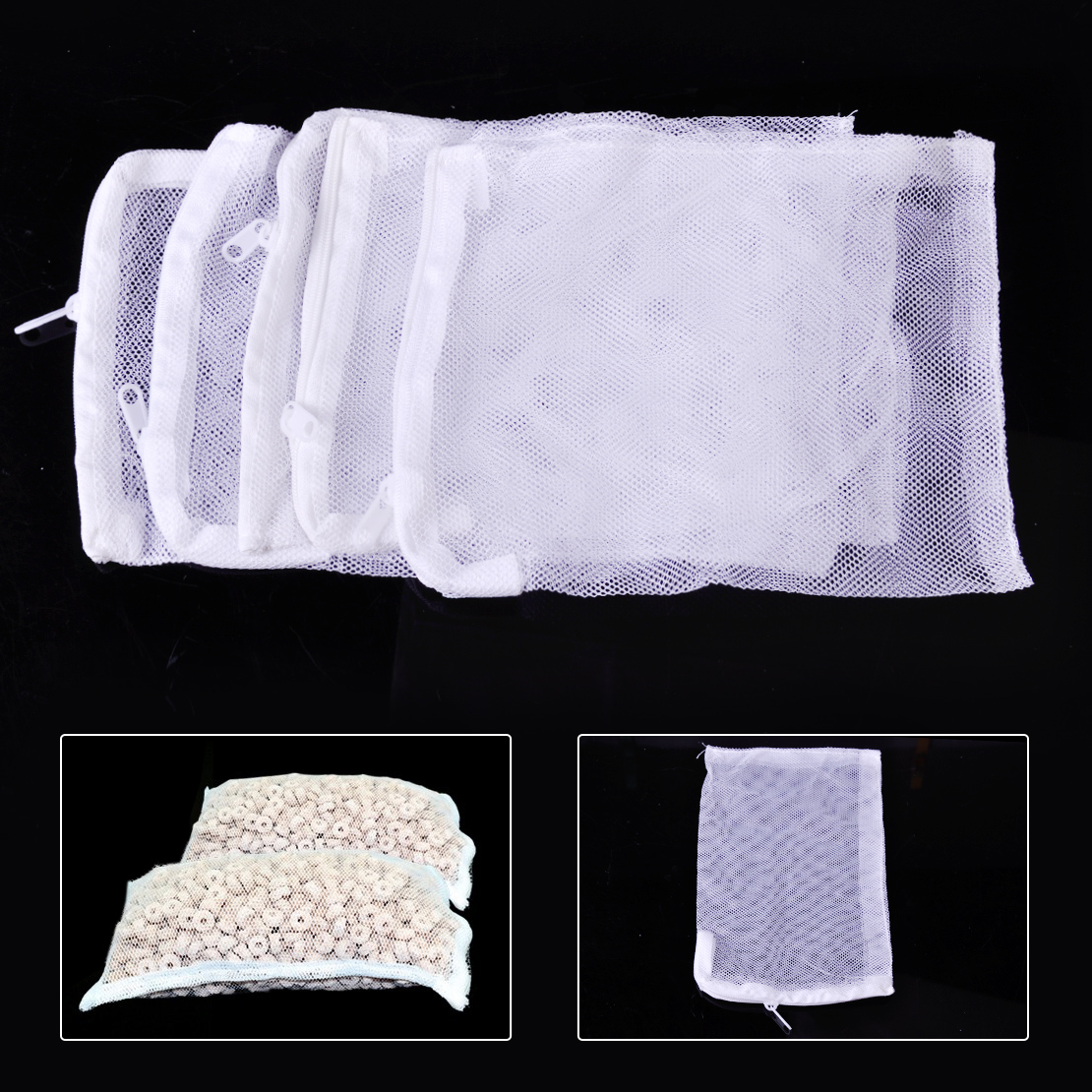 5x Aquarium Zipped Filter Media Net Bag Fish Tank Zip Up Filter Bags