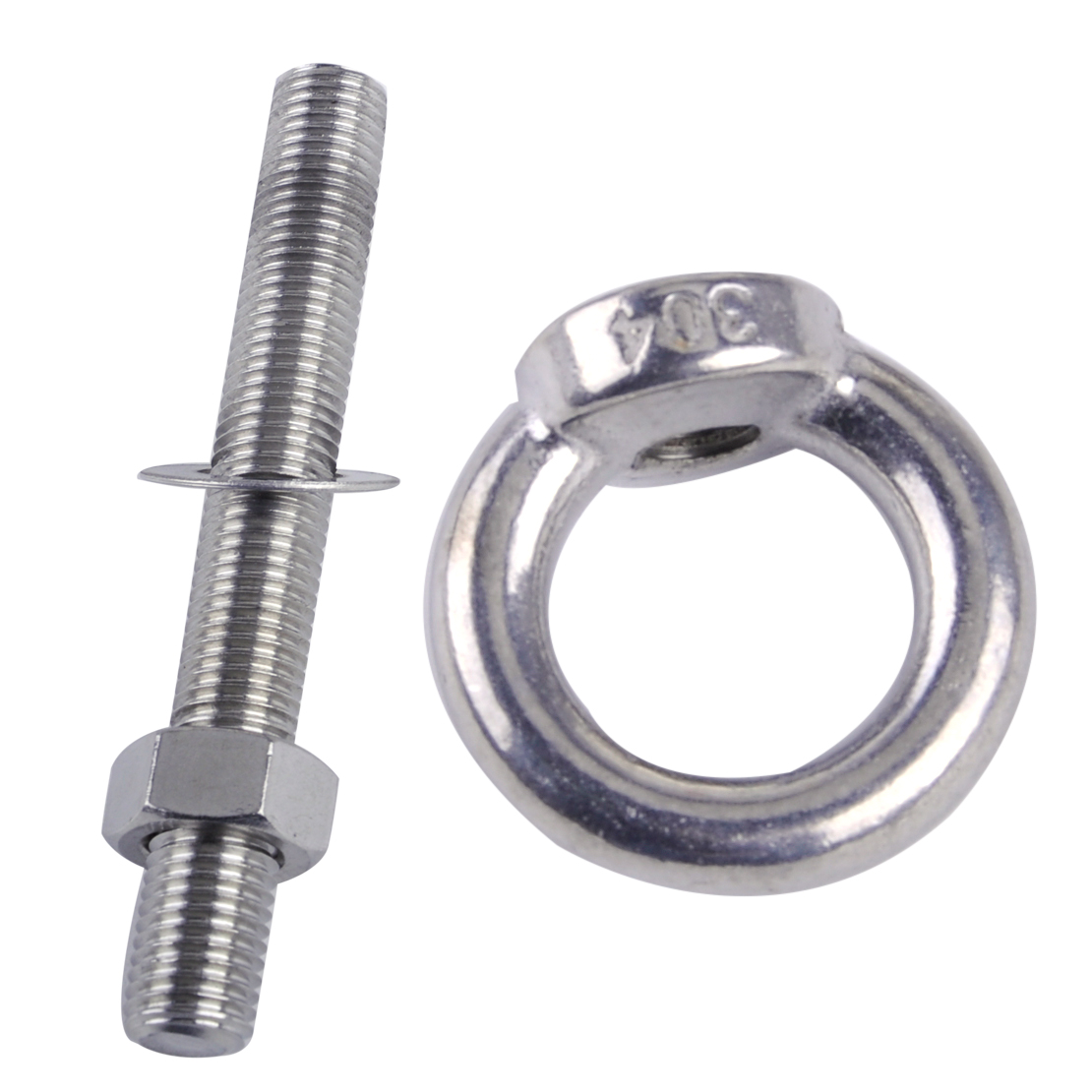 Marine Stainless Steel Long Lifting Eye Bolt With Washer & Nut M6 M8