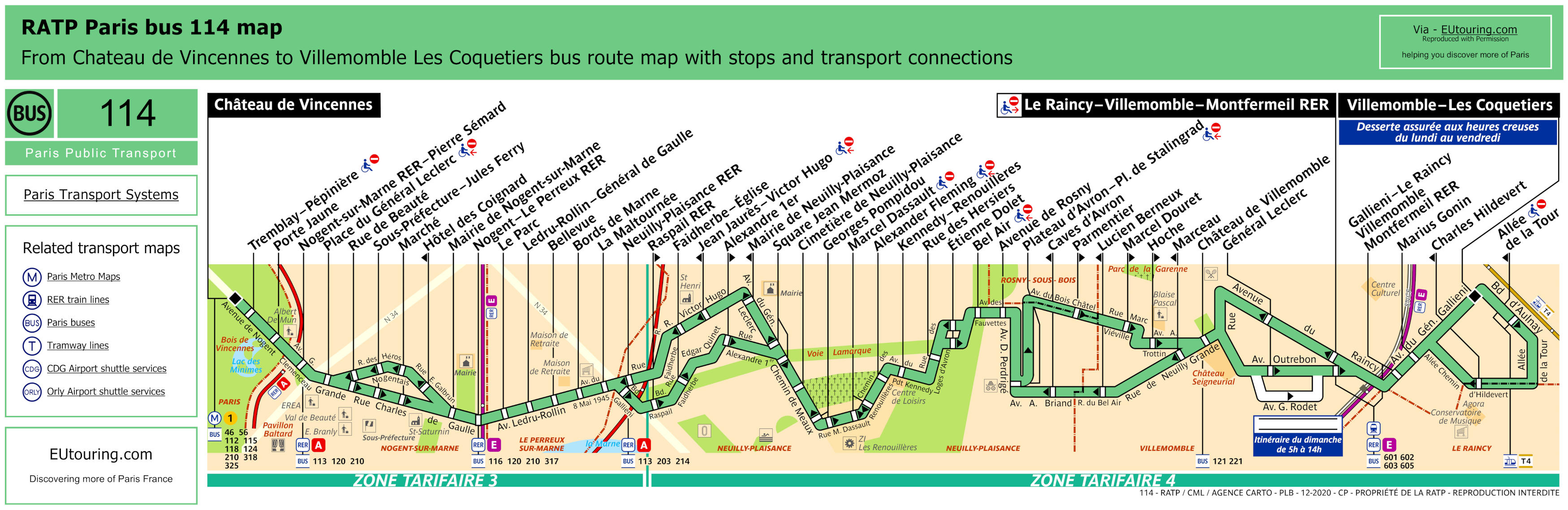 Paris bus maps and timetables for bus lines 110 to 119
