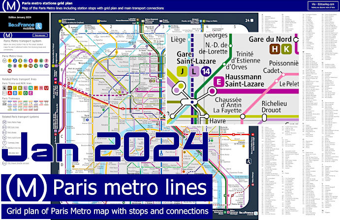Paris Metro maps plus individual metro lines with stations and POI