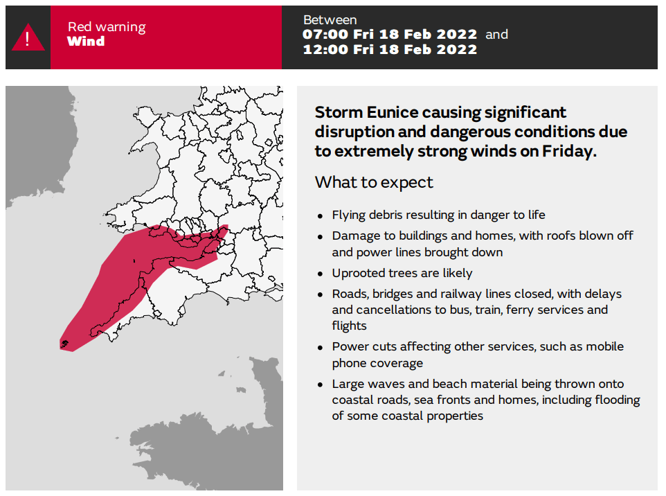 Storm Eunice Met Office Red Warning EVAC Cardiff