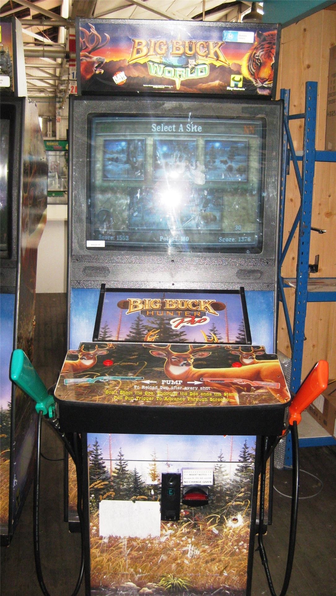 Big Buck Hunter World Arcade Game, Twin Gun with Coin Mechanism, From