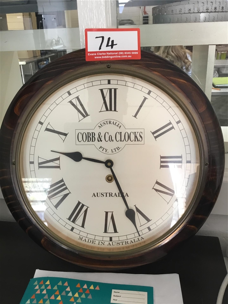 Cobb & Co Clock Pty Roman Numeral Clock with Timber Back, 330mm Diameter