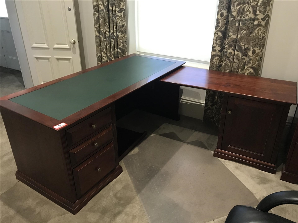 Executive Solid Timber Office Desk with Leather Insert & Return