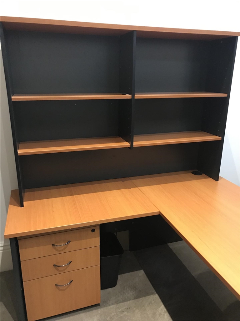 Office Desk with Hutch, Return and 3 Drawer Pedestal