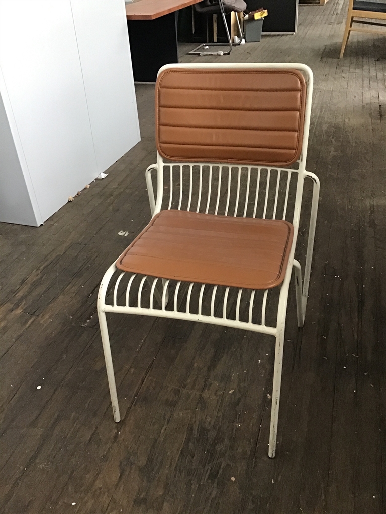 Outdoor Restaurant Chair with Brown Leather Cushion, Stackable