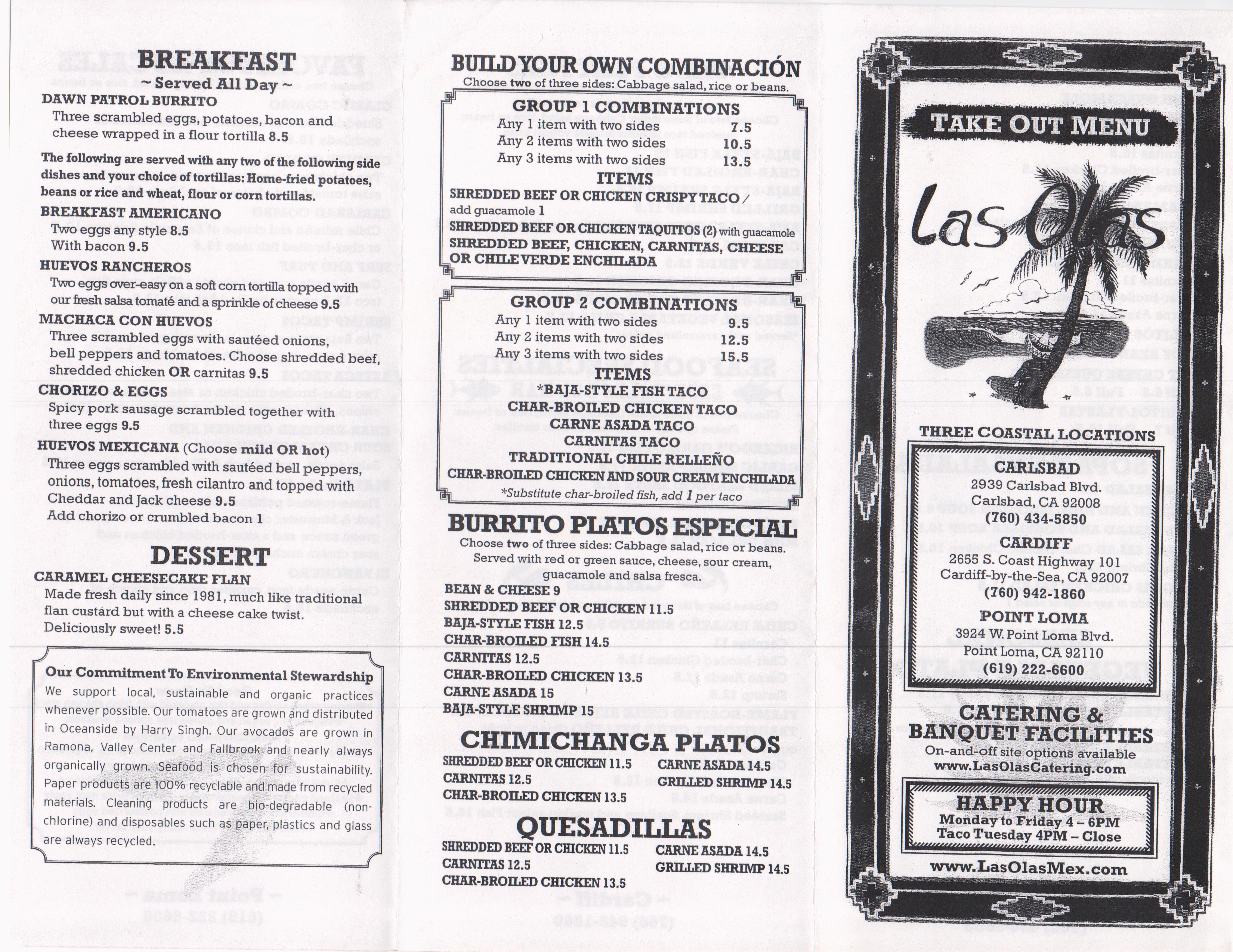 Las Olas Menu with Prices Carlsbad, Point Loma, Cardiff/Encinitas
