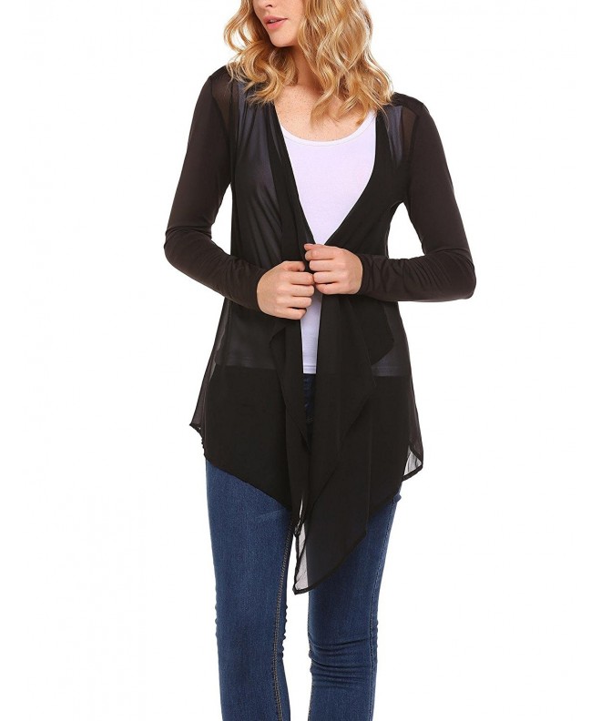 Womens Open Front Draped Chiffon Cardigan Casual Loose Long Sleeve