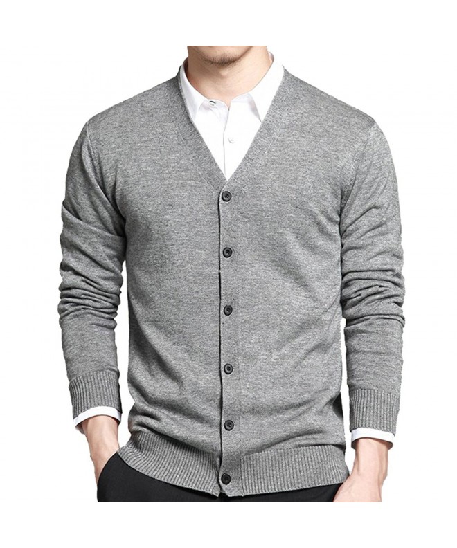 Men's Basic Long Sleeve Button Down V Neck Knitted Cardigan Grey