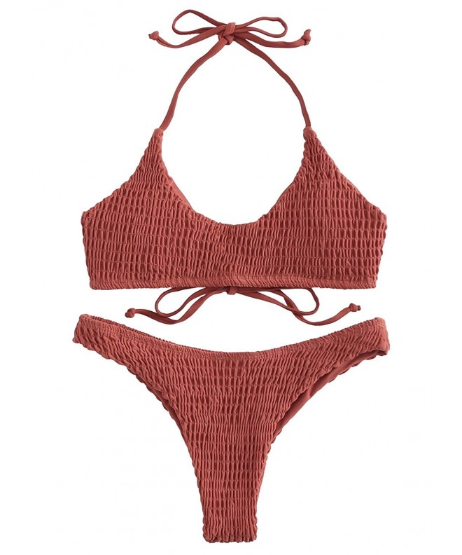 Women's Sexy Push Up Padding Shirred Halter Bikini Set Swimsuits