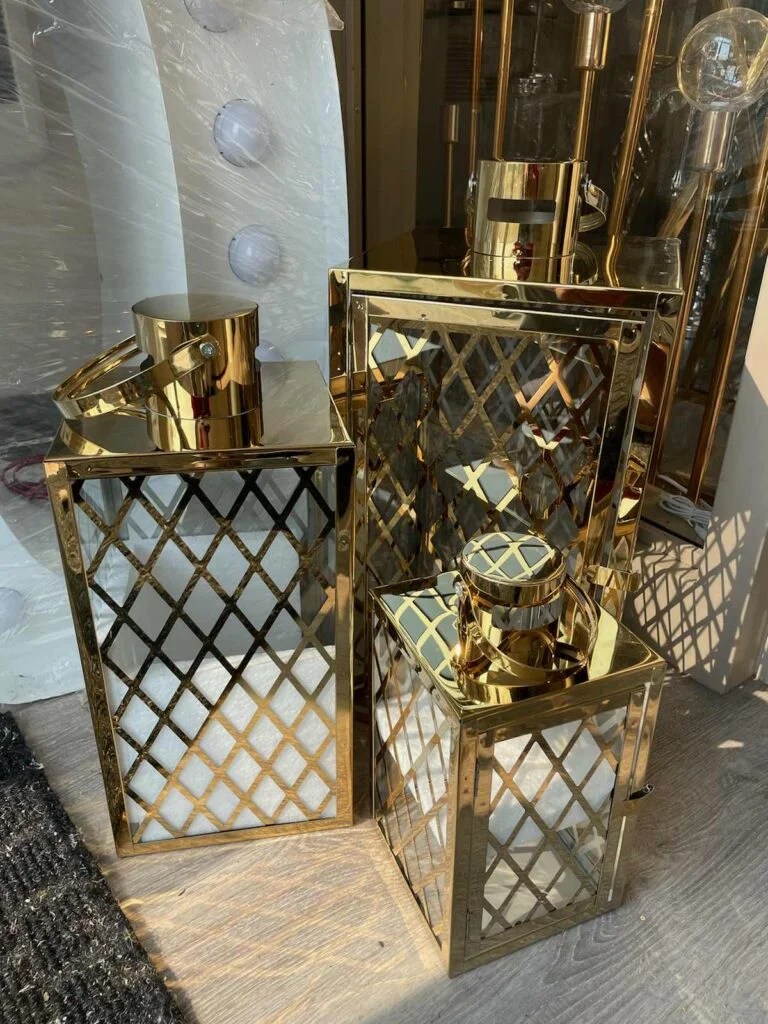 Gold Lantern Set Event Decor Supply