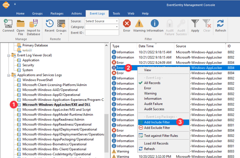 How to monitor AppLocker events EventSentry