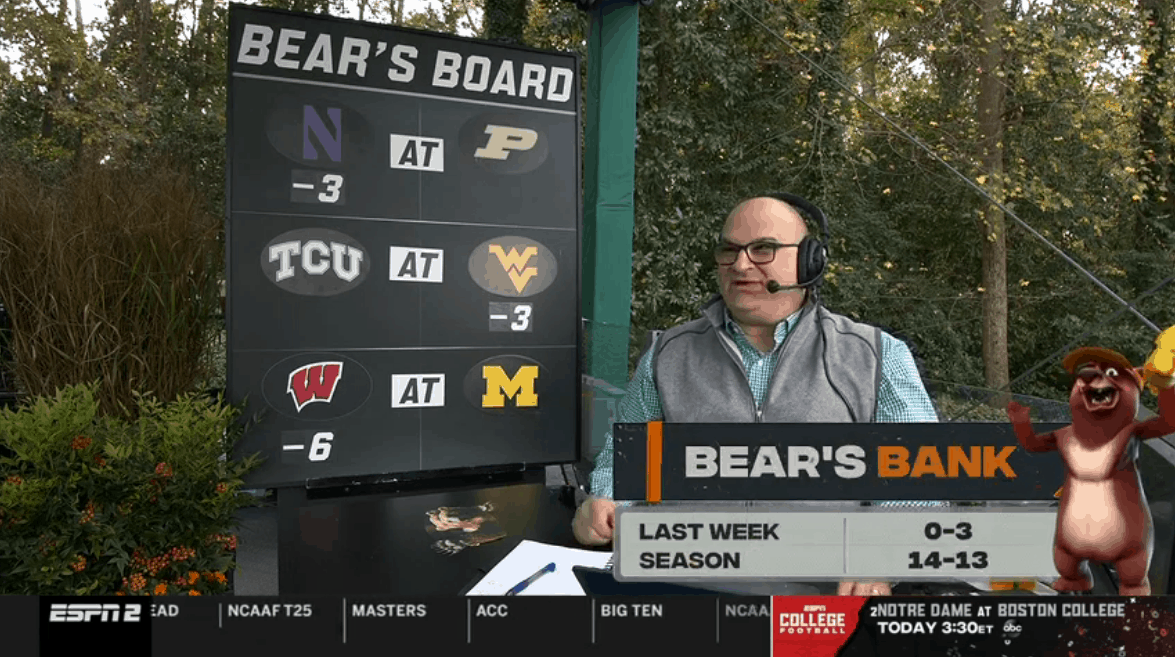 Bear's Bank Picks Chris Fallica Week 11 2020 College Football Picks on