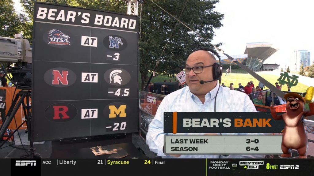 Bear's Bank Picks Chris Fallica Week 4 2021 College Football Picks on ESPN College Gameday
