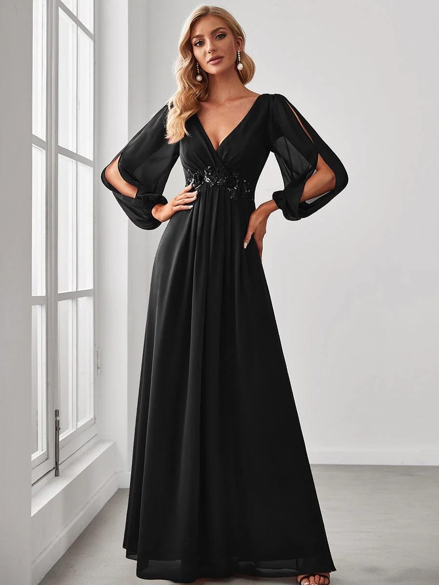 VNeckline Long Sleeve Chiffon Formal Evening Dress EverPretty US