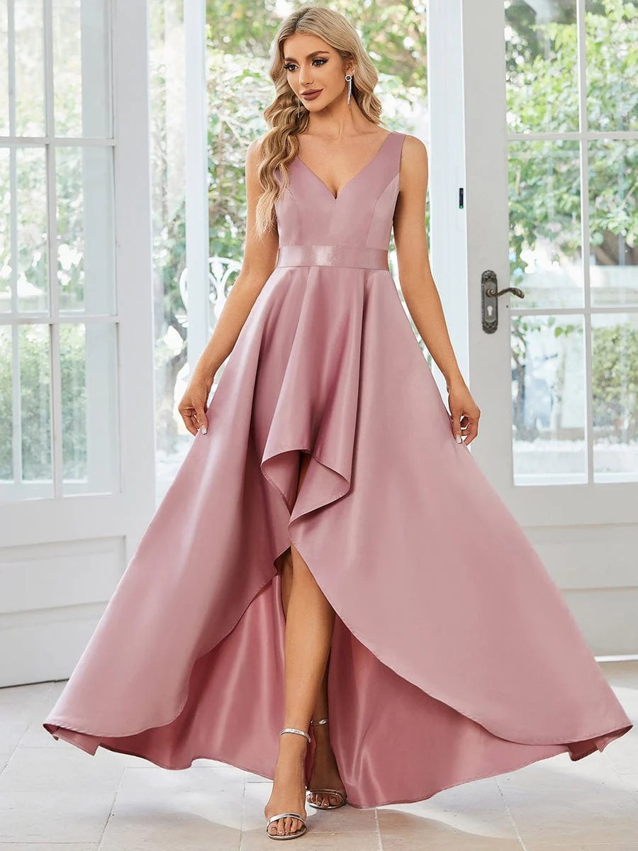 Satin HighLow Vneck Sleeveless Prom Dress EverPretty US