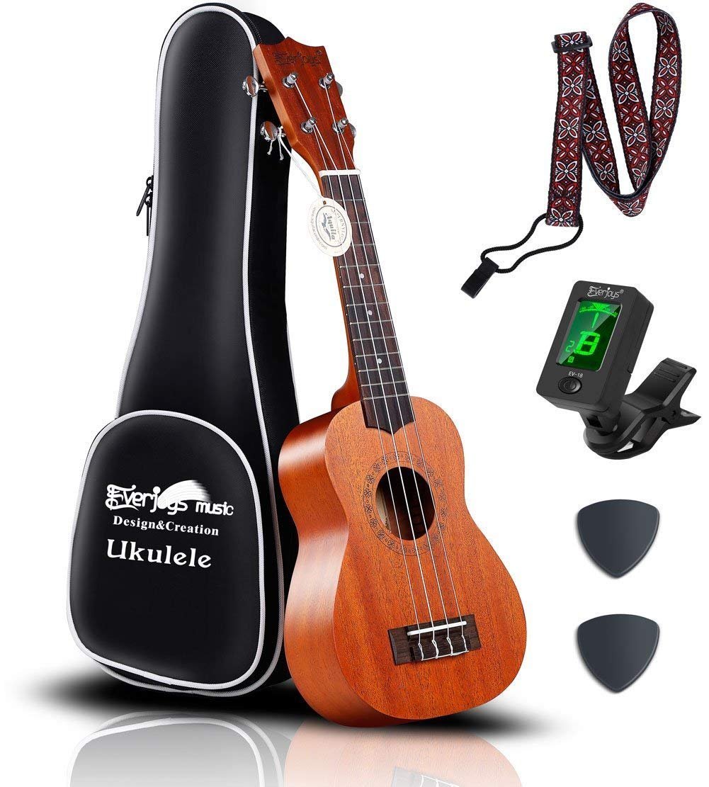 Mahogany Soprano Ukulele Kit Professional 21 inch w/Case Strap Tuner