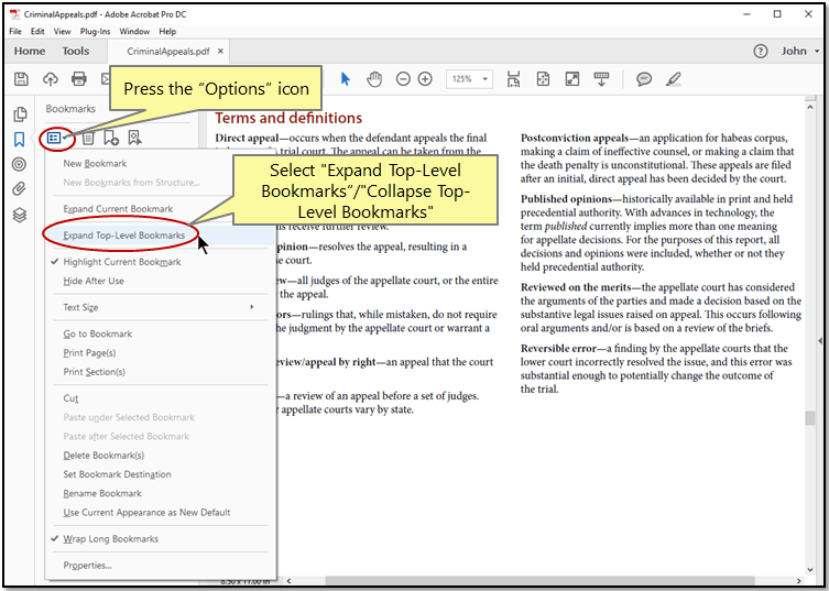 Bookmarks in PDFs