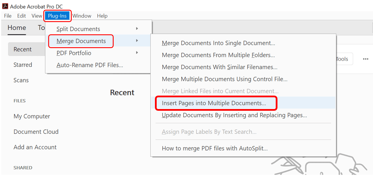 Insert Pages into Multiple PDF Documents