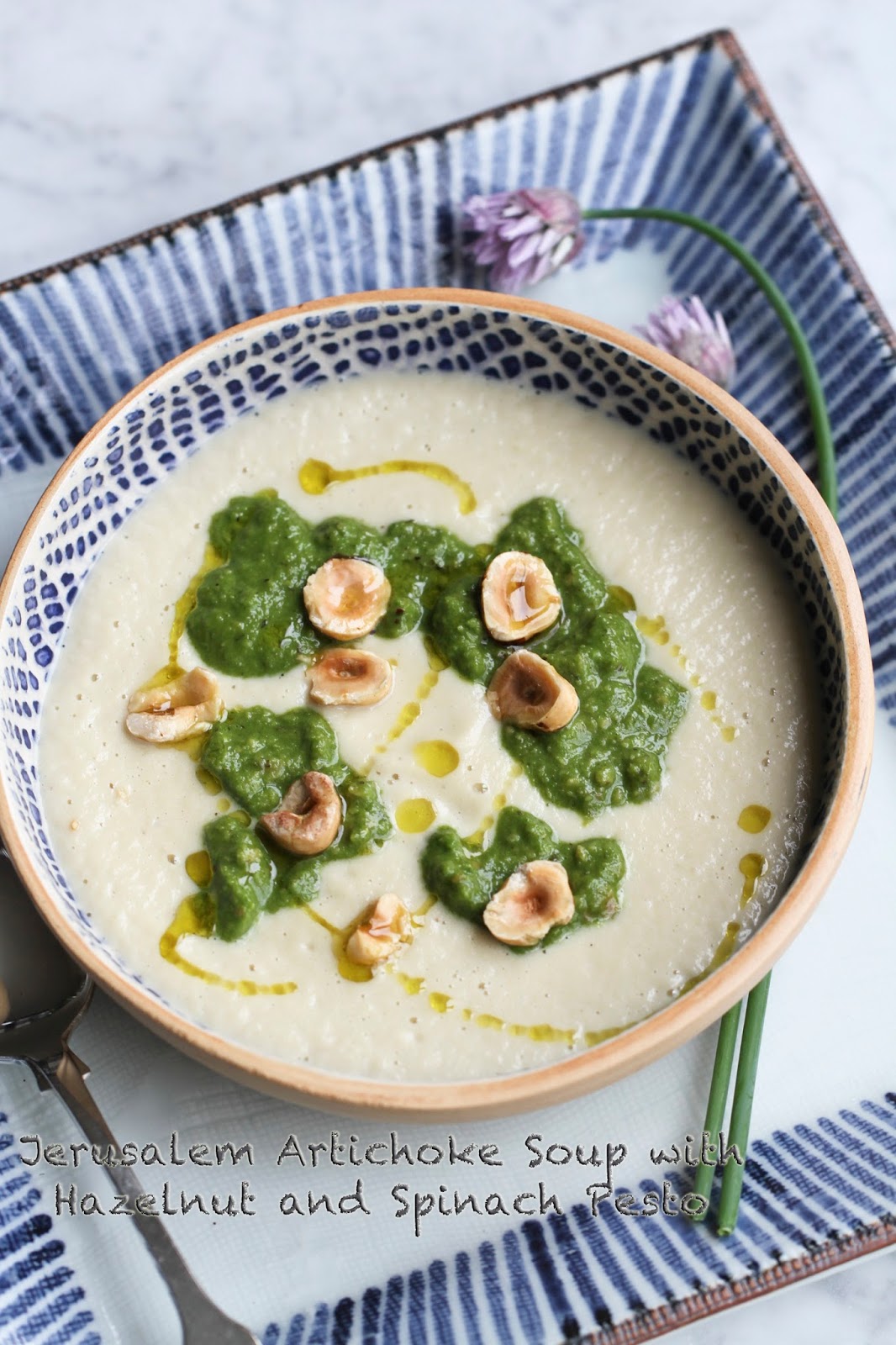 Jerusalem Artichoke Soup with Hazelnut and Spinach Pesto Ever Open Sauce