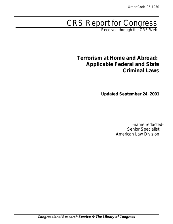 Terrorism at Home and Abroad Applicable Federal and State Criminal