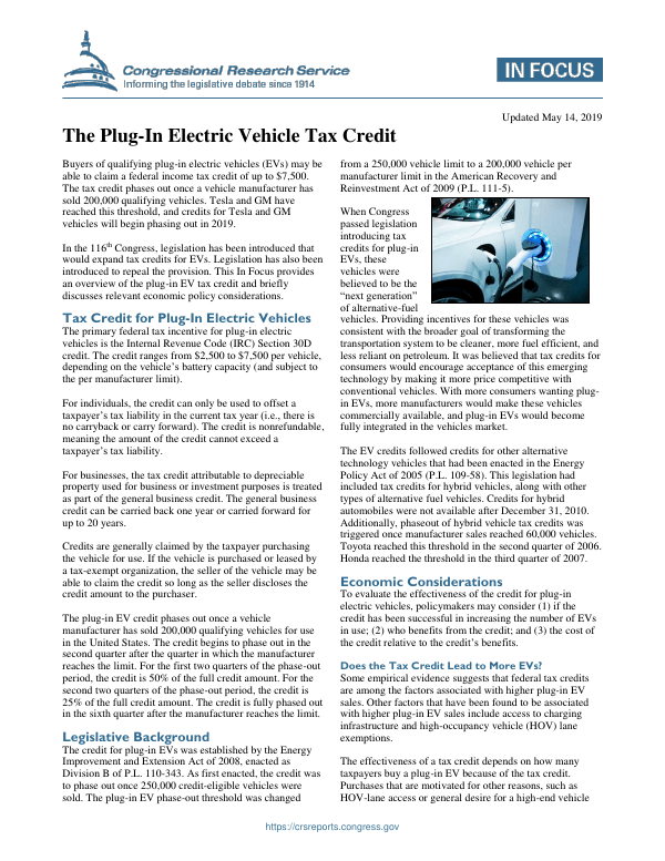 The PlugIn Electric Vehicle Tax Credit