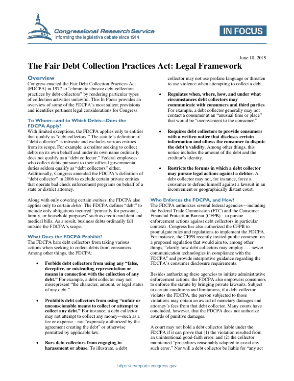 The Fair Debt Collection Practices Act Legal Framework