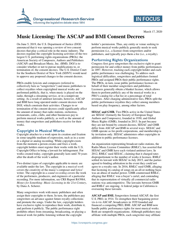 Music Licensing The ASCAP and BMI Consent Decrees
