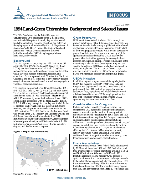 1994 LandGrant Universities Background and Selected Issues