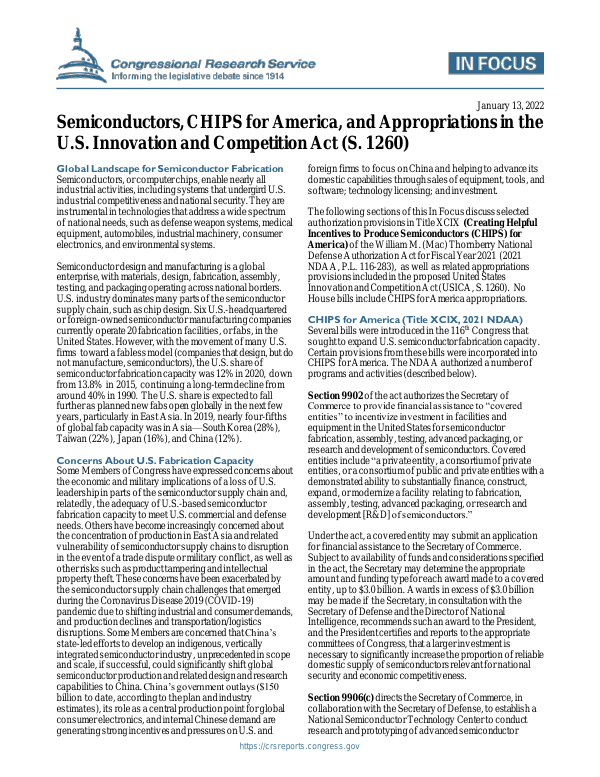 Semiconductors, CHIPS for America, and Appropriations in the U.S