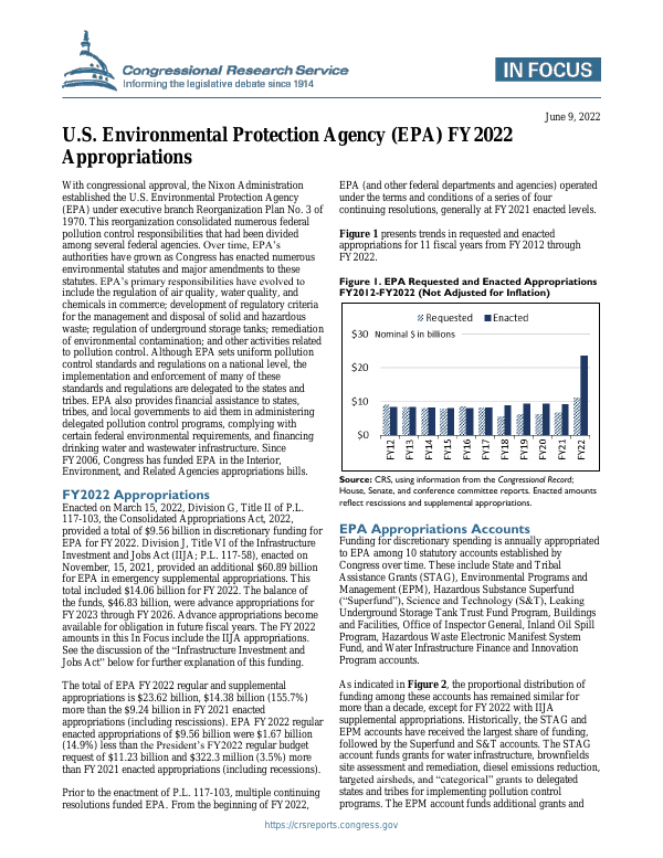U.S. Environmental Protection Agency (EPA) FY2022 Appropriations