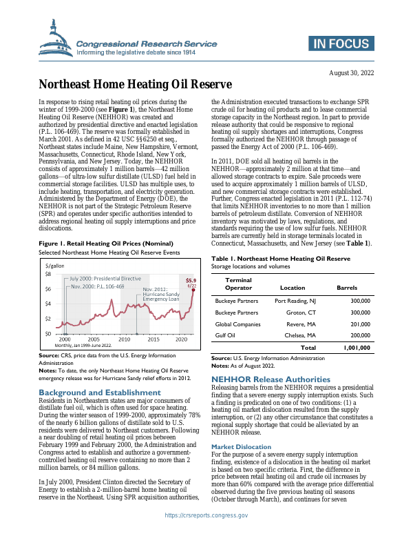 Northeast Home Heating Oil Reserve