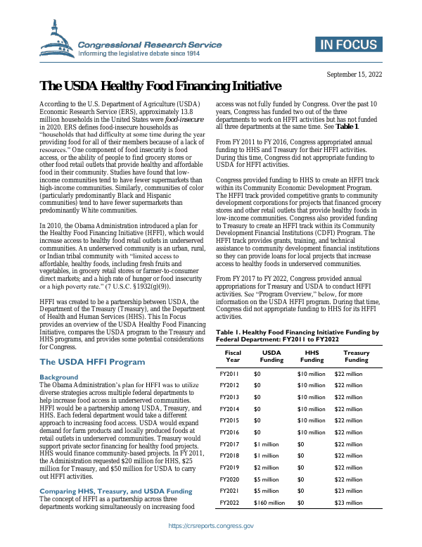 The USDA Healthy Food Financing Initiative