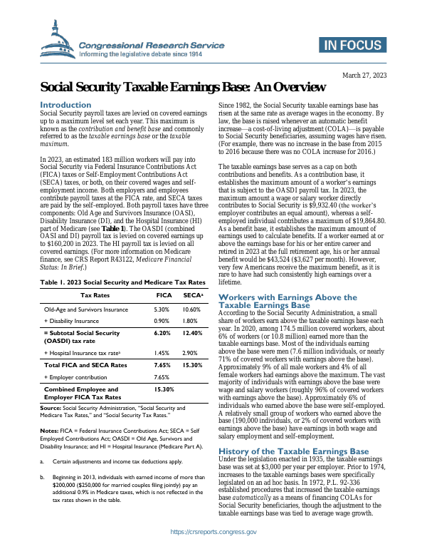 Social Security Taxable Earnings Base An Overview